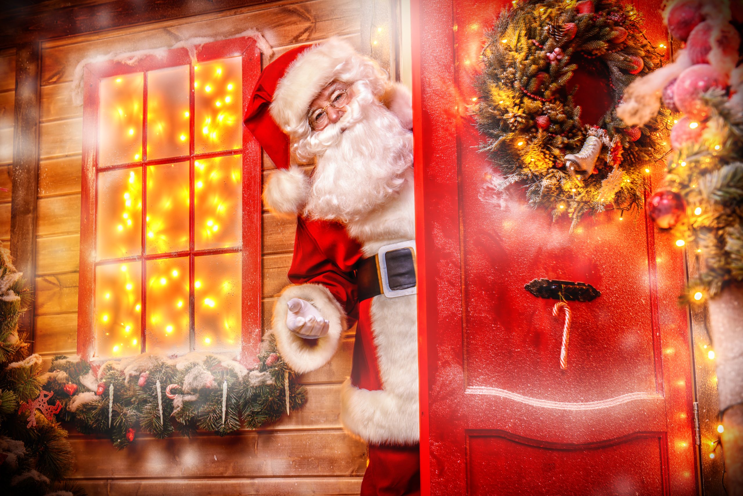 Christmas concept. Portrait of a fairytale Santa Claus looks out